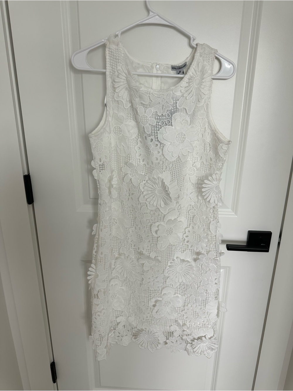 Nina Leonard White Floral Lace Mini Dress